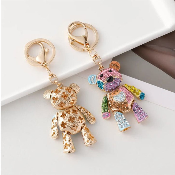 Bear Bag Keychain Bag Charm Key Fob Colorful Rhinestone - Picture 3 of 6